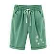 thumbnail image 1 of vdgthytj Cotton Linen Shorts for Women Elastic Waist Drawstring Print Knee-Length Summer Casual Plus Size Shorts with Pockets, 1 of 6