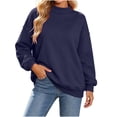 thumbnail image 1 of vdgthytj Crewneck Sweatshirts Women Long Sleeve Pleated Solid Basic Pullover Loose Comfy Fall Athleisure Tops(X-Large,Navy), 1 of 6