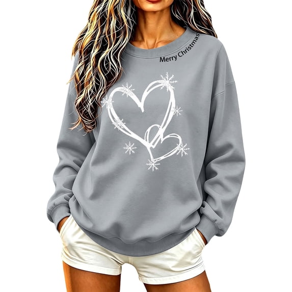 vdgthytj Crewneck Sweatshirts for Women Long Sleeve Drop Shoulder Print Fleece Lined Fall Winter Casual Pullover Tops(Large,Gray)