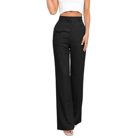 vdgthytj Dress Pants Women Straight Leg Loose Fitted High Waist Solid Business Casual Formal Work Trousers with Pockets(Small,Black)