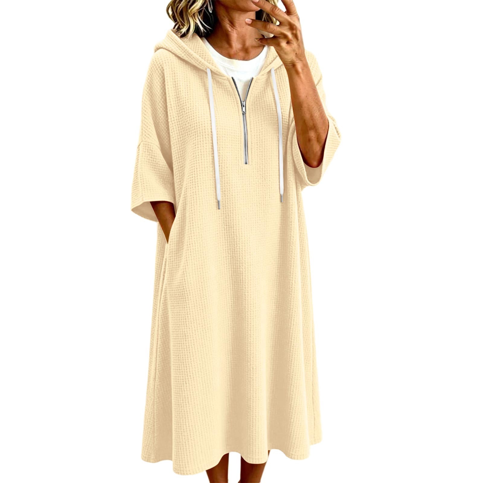 vdgthytj Fall Dresses for Women Half Zip Drawstring Hooded Sweatshirts ...