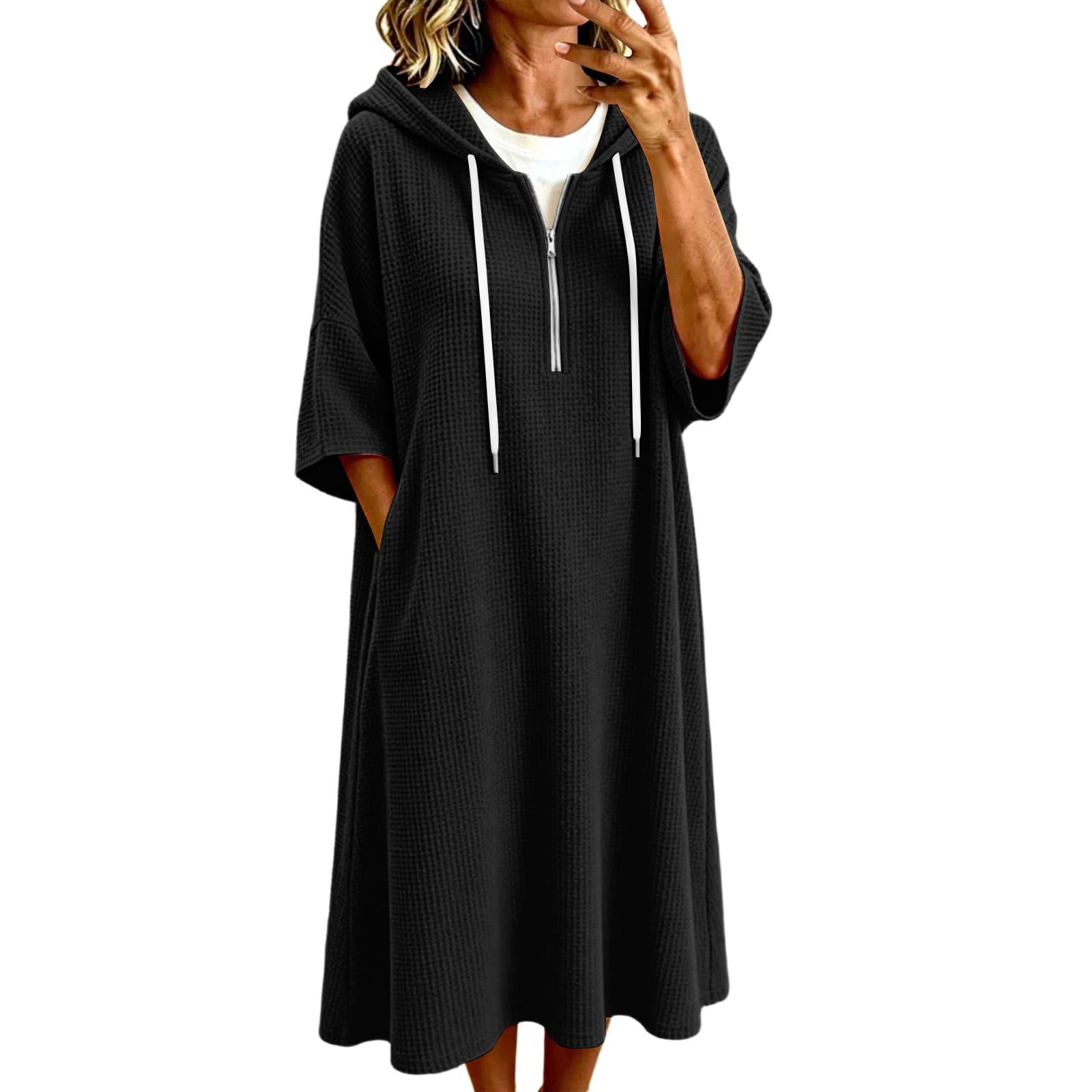 vdgthytj Fall Dresses for Women Half Zip Drawstring Hooded Sweatshirts ...