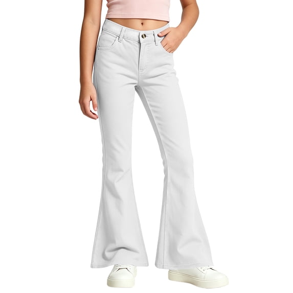 vdgthytj Flare Pants for Girls High Waist Slim Fitted Solid Fashion Fall Casual Trousers with Pockets(15-16 Years,White)