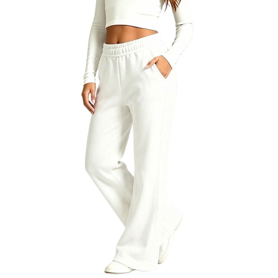 vdgthytj Flare Sweatpants for Kids Girls Fashion Fleece Lined Elastic High Waist Loose Solid Fall Winter Athleisure Trousers with Pockets(14-15 Years,White)