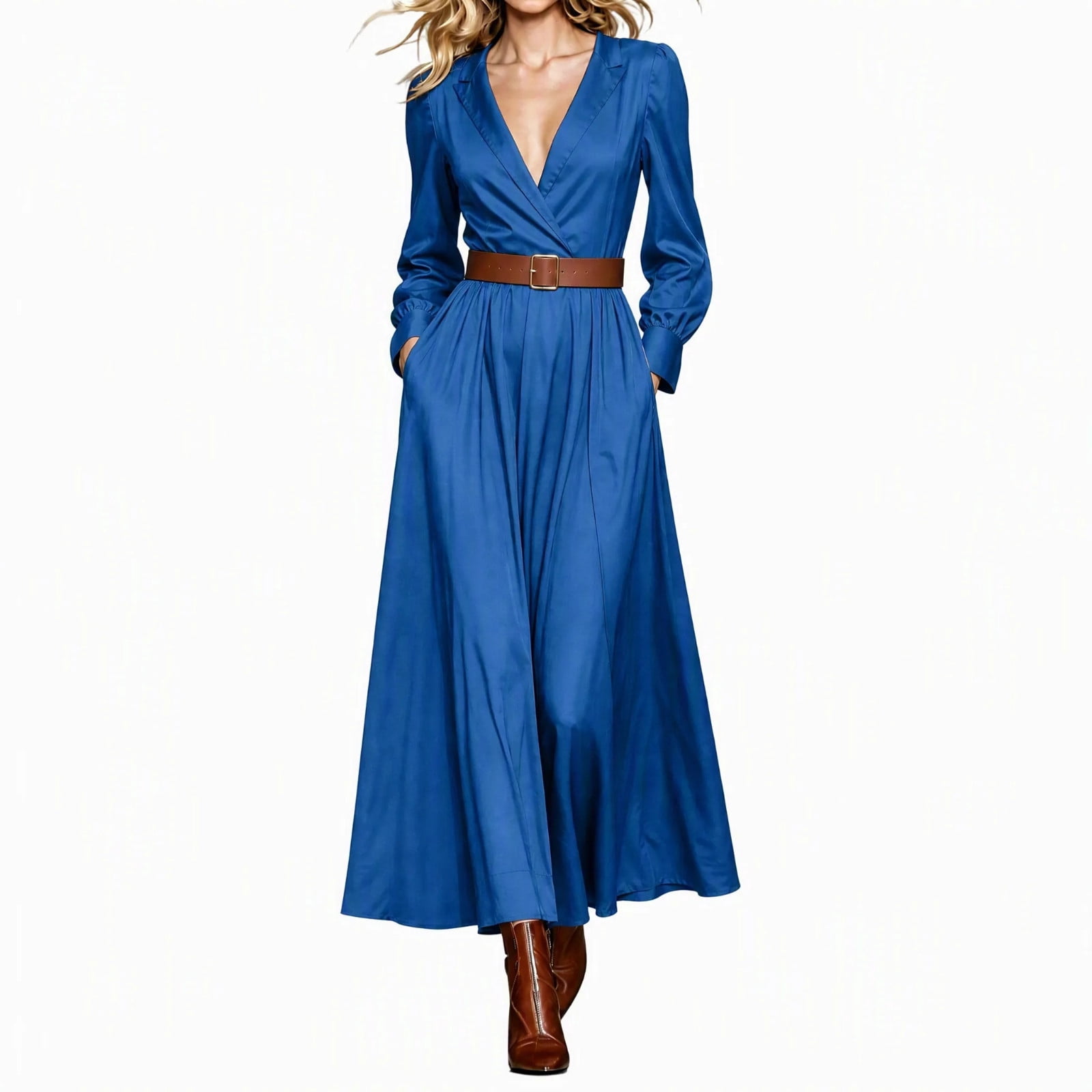 vdgthytj Formal Dresses for Women Deep V-Neck Long Sleeve Lapel Collar ...