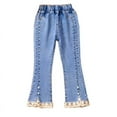 thumbnail image 1 of vdgthytj Girl's Flare Denim Pants Casual Elastic High Waist Stretch Lace Trim Bell Bottom Jeans Long Trousers, 1 of 4