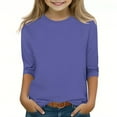 thumbnail image 1 of vdgthytj Girls 3/4 Length Sleeve Shirts Round Neck Casual Solid Color Base Tee Top for Kids 3-12 Years, 1 of 5