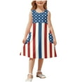 thumbnail image 1 of vdgthytj Girls 4th of July Dress Kids Crewneck Sleeveless Stars Striped Summer A-Line Party Sundress with Pockets, 1 of 7