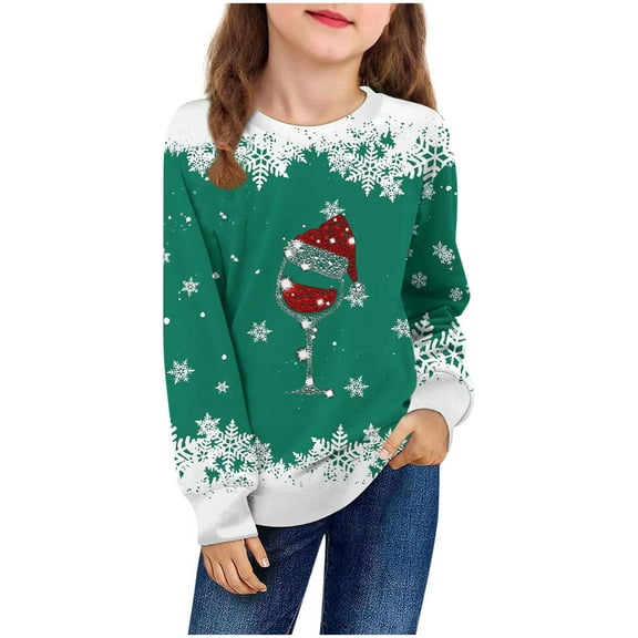vdgthytj Girls Boys Christmas Sweatshirt Kids Funny Graphic Long Sleeve Casual Loose Xmas Pullover Tops