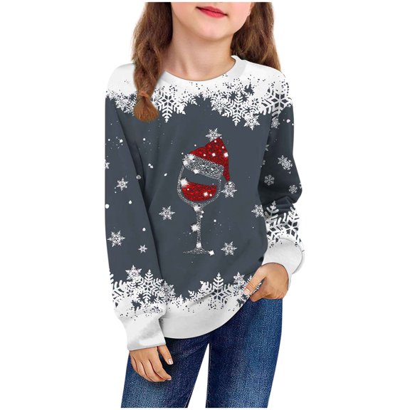 vdgthytj Girls Boys Christmas Sweatshirt Kids Funny Graphic Long Sleeve Casual Loose Xmas Pullover Tops