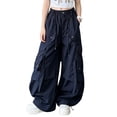 thumbnail image 1 of vdgthytj Girls Cargo Pants Fashion Baggy Wide Leg Drawstring Elastic Streetwear Fall Casual Outdoor Travel Trousers with Multi Pockets(9-10 Years,Navy), 1 of 8