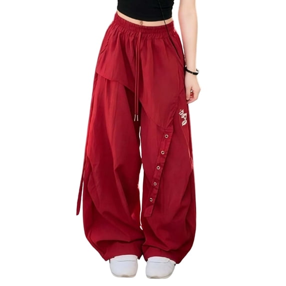 vdgthytj Girls Clothes Cargo Pants Drawstring Waist Wide Leg Baggy Patchwork Streetwear Hip Hop Dance Pants with Pockets