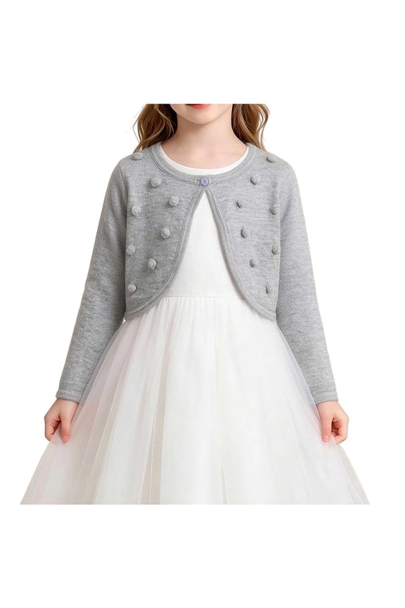 Girls Clothes Long Sleeve Cardigan Lightweight Button Bobble Ribbed Knit Sweater Fall Cover up Cropped Tops for 2-14 Years
