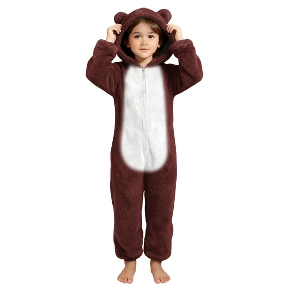 vdgthytj Girls Fleece Hooded Jumpsuit Cute Ear Fuzzy Winter Warm Rompers Casual Zip up Outfits One-Piece Sleepwear