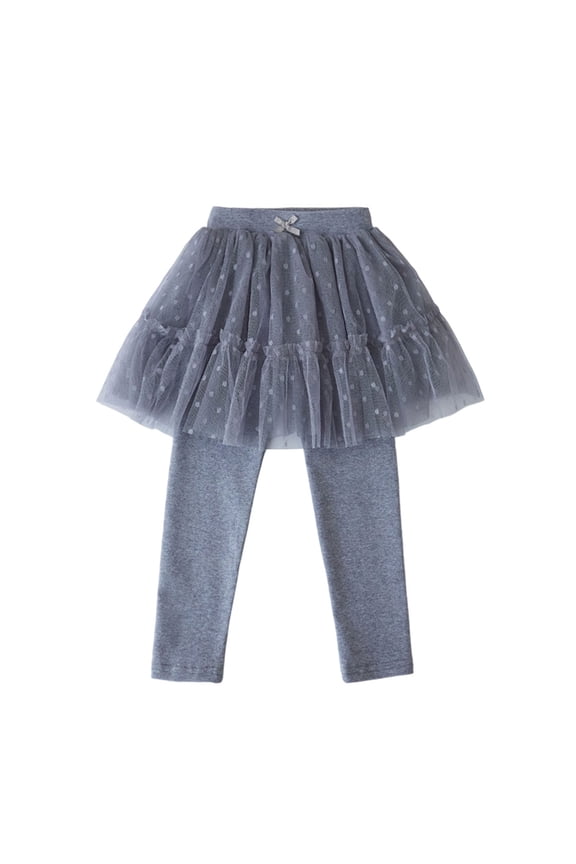 Girls Footless Leggings with Ruffle Tulle Skirt Toddler Kids Mesh Elastic Waist Stretchy Pantskirt 2-10 Years
