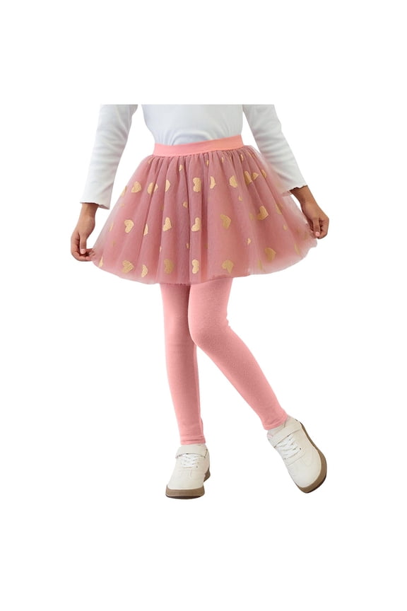 Girls Footless Leggings with Tulle Skirt Mesh High Waist Fleece Lined Stretchy Soft Thermal Stretchy Pants