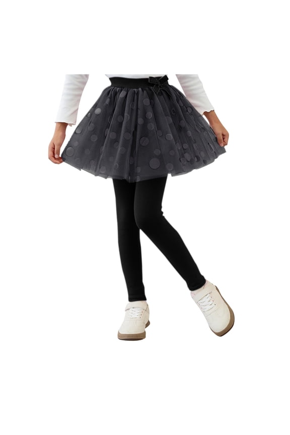Girls Footless Leggings with Tulle Skirt Mesh High Waist Stretchy Pantskirt Soft Thermal Stretchy Pants