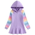 thumbnail image 1 of vdgthytj Girls Long Sleeve Dresses Sweatshirt Dress with Hooded Kids Casual Fall Ruffle Mini Dress 1-7 Years, 1 of 2