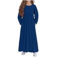 thumbnail image 1 of vdgthytj Girls Long Sleeve Maxi Dresses Kids Casual Round Neck Pleated Flowy Long Dress with Pockets, 1 of 6