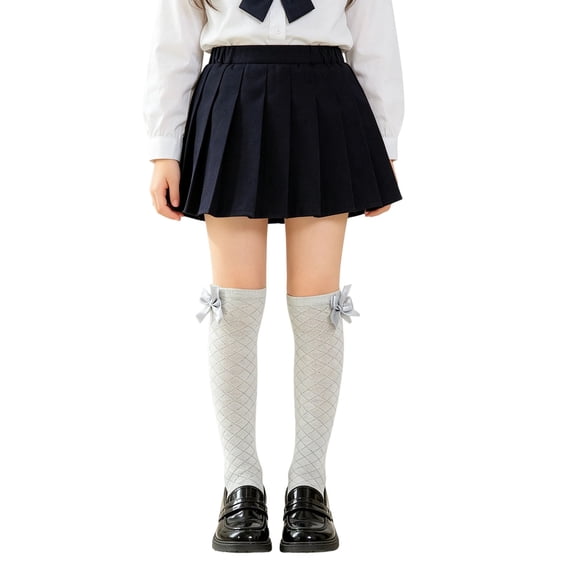 vdgthytj Girls Socks over the Knee Bowknot Hollow out Diamond Knit Breathable School Uniform Long Socks(3-4Years,Gray)