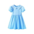 thumbnail image 1 of vdgthytj Girls Summer Dresses Round Neck Puff Sleeve Doll Collar Sundress A-Line Princess Party Dress 3-14 Years, 1 of 5