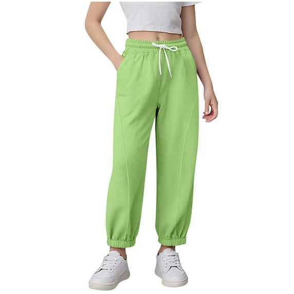 vdgthytj Girls Sweatpants Casual Elastic Waist Drawstring Athletic Joggers Pants Workout Lounge Trouser with Pockets