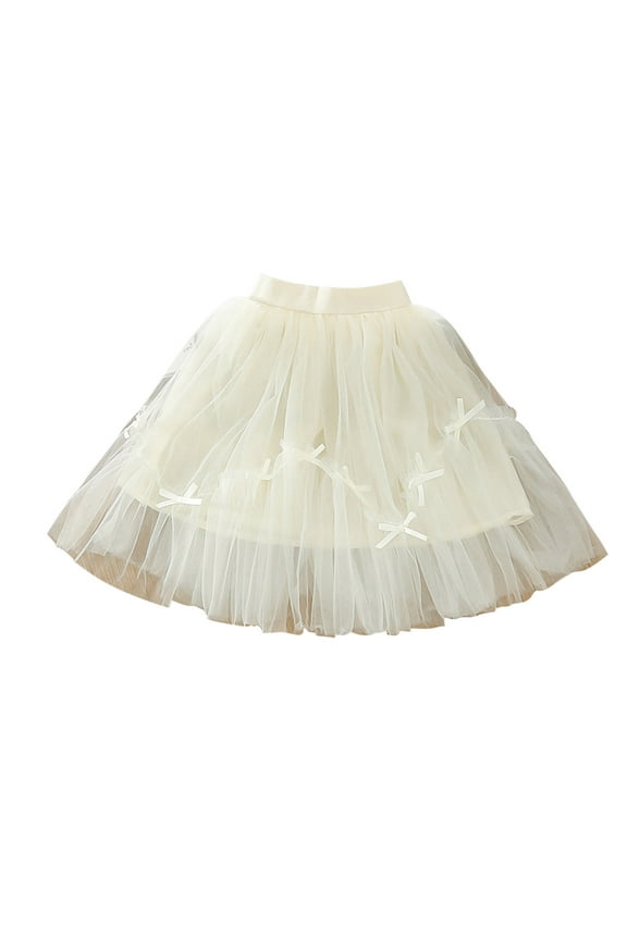 Girls Tulle Skirts Elastic Waist Bowknot Layered A-Line Dance Princess Birthday Party Skirts