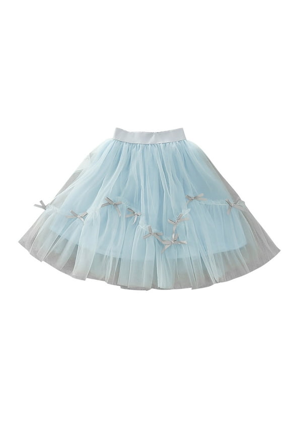 Girls Tulle Skirts Elastic Waist Bowknot Layered A-Line Dance Princess Birthday Party Skirts