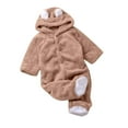 thumbnail image 1 of vdgthytj Infant Baby Fleece Footie Romper Newborn Warm Long Sleeve Hooded Romper Fall Winter Clothes 0-3M, 1 of 3