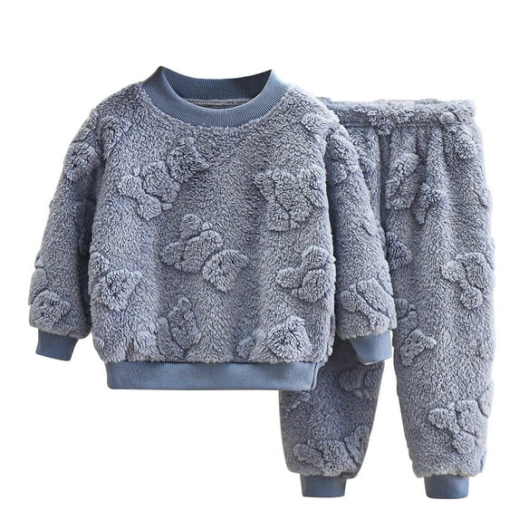 vdgthytj Infant Baby Kids Winter Warm Outfit Boys Girls Solid Color Print Long Sleeved Thickening Home Wear Sets