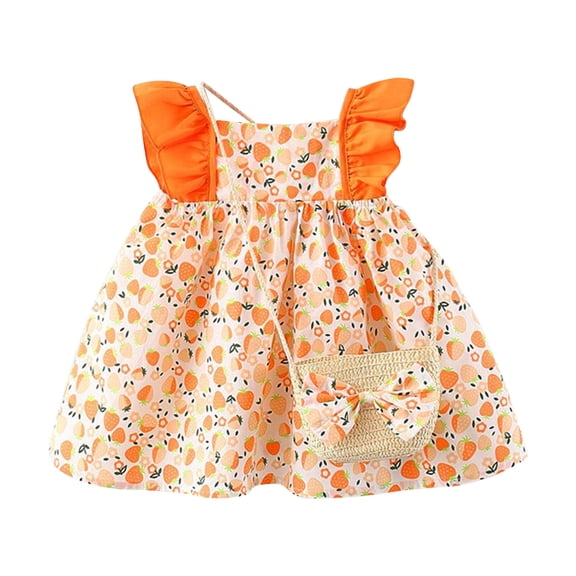 vdgthytj Infant Girl Dress Toddler Summer Floral Printed Ruffle Sleeveless Casual Sundress with Cute Bag Baby Clothes