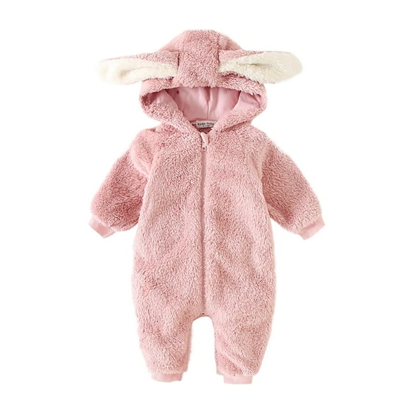vdgthytj Infant Newborn Winter Outfit Fleece Snowsuit Cute Ear Zipper Hooded Jumpsuit Romper for Baby Boy Girl
