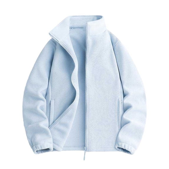 vdgthytj Jackets for Women Fleece Full Zip Stand Collar Long Sleeve Solid Fall Winter Casual Outerwear with Pockets(Large,Light Blue)