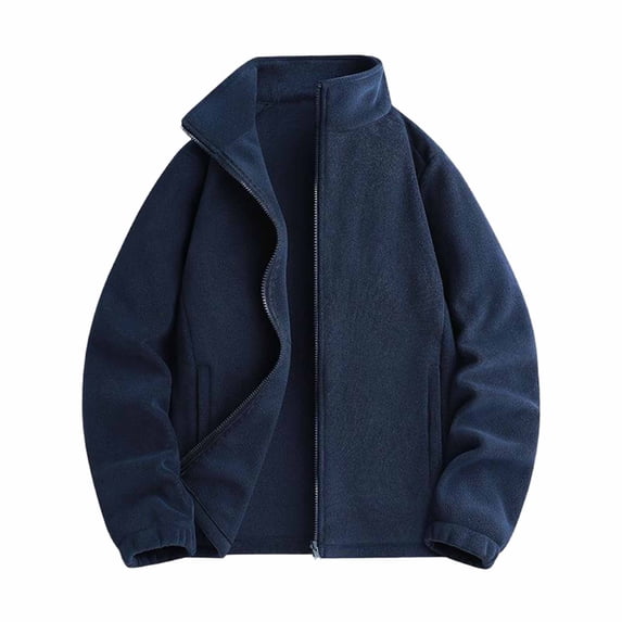 vdgthytj Jackets for Women Fleece Full Zip Stand Collar Long Sleeve Solid Fall Winter Casual Outerwear with Pockets(XX-Large,Navy)