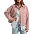 thumbnail image 1 of vdgthytj Jackets for Women Snap Button Lapel Collar Long Sleeve Cropped Fashion Fall Casual Outerwear with Chest Pockets(X-Large,Pink), 1 of 8