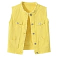 thumbnail image 1 of vdgthytj Jean Jacket Women Sleeveless Front Button Washed Frayed Fashion Solid Casual Denim Jacket with Pockets(X-Large,Yellow), 1 of 6