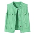 thumbnail image 1 of vdgthytj Jean Jacket Women Sleeveless Front Button Washed Frayed Fashion Solid Casual Denim Jacket with Pockets(XX-Large,Green), 1 of 6