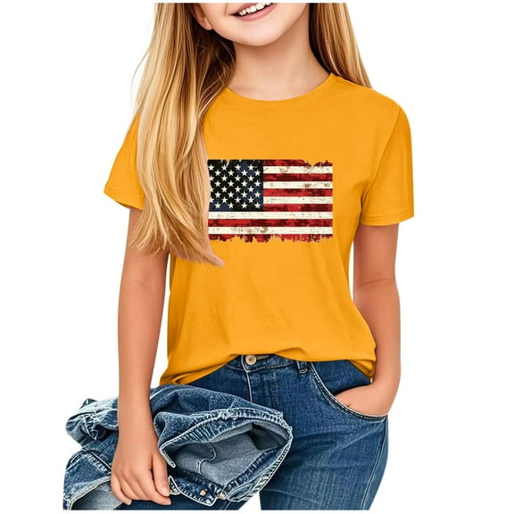 vdgthytj Kids 4th of July Shirts Summer Crewneck Short Sleeve Graphic Tee Tops for Boy Girl Independence Day Outfit
