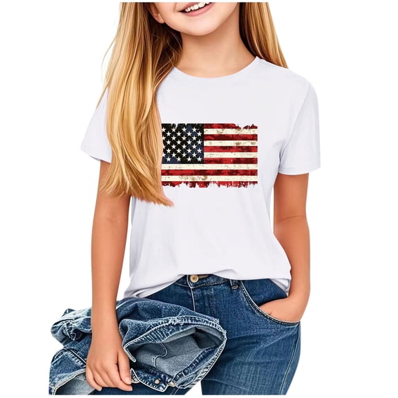 vdgthytj Kids 4th of July Shirts Summer Crewneck Short Sleeve Graphic Tee Tops for Boy Girl Independence Day Outfit
