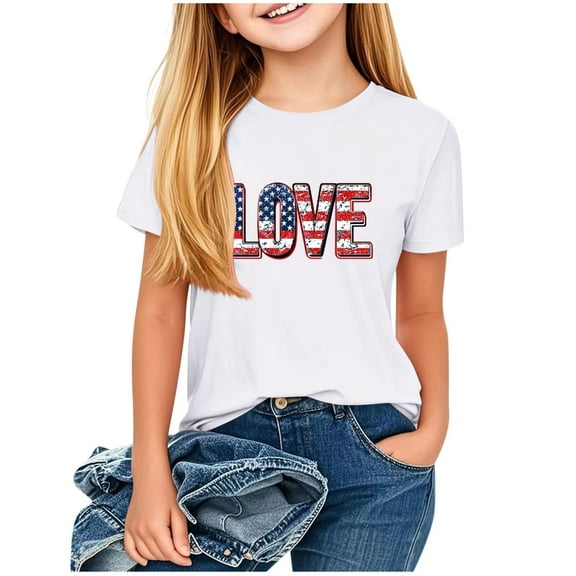 vdgthytj Kids 4th of July Shirts Summer Crewneck Short Sleeve Graphic Tee Tops for Boy Girl Independence Day Outfit
