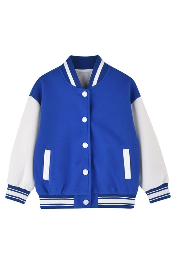 Kids Baseball Jacket Long Sleeve Color Block Button School Bomber Jackets Sweatshirt for Boy Girl