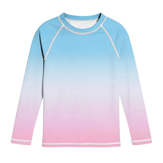 vdgthytj Kids Boys Girls Long Sleeve Tops Crewneck Raglan Shoulder Gradient Quick Dry Sun Protection Sport Shirts(13-14 years,Pink)