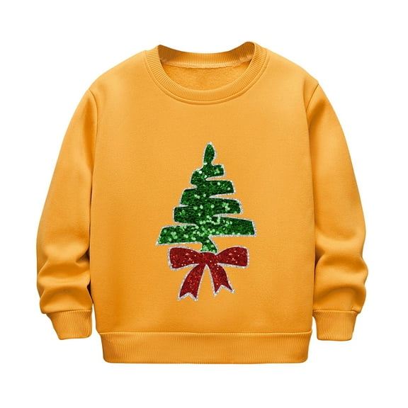 vdgthytj Kids Christmas Sweatshirt Tree Graphic Fleece Warm Long Sleeve Xmas Holiday Pullover Tops 2-12 Years