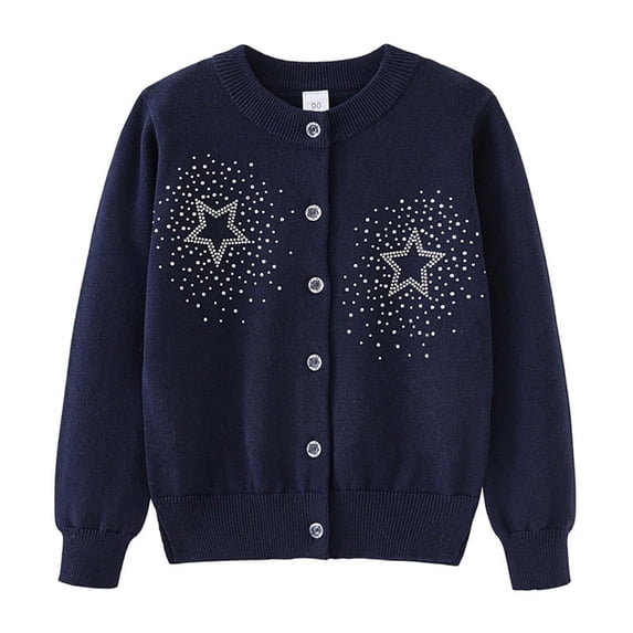 vdgthytj Kids Girls Cardigan Sweater Cute Crewneck Button down Open Front Knitted Long Sleeve Coats Fall Winter Clothes