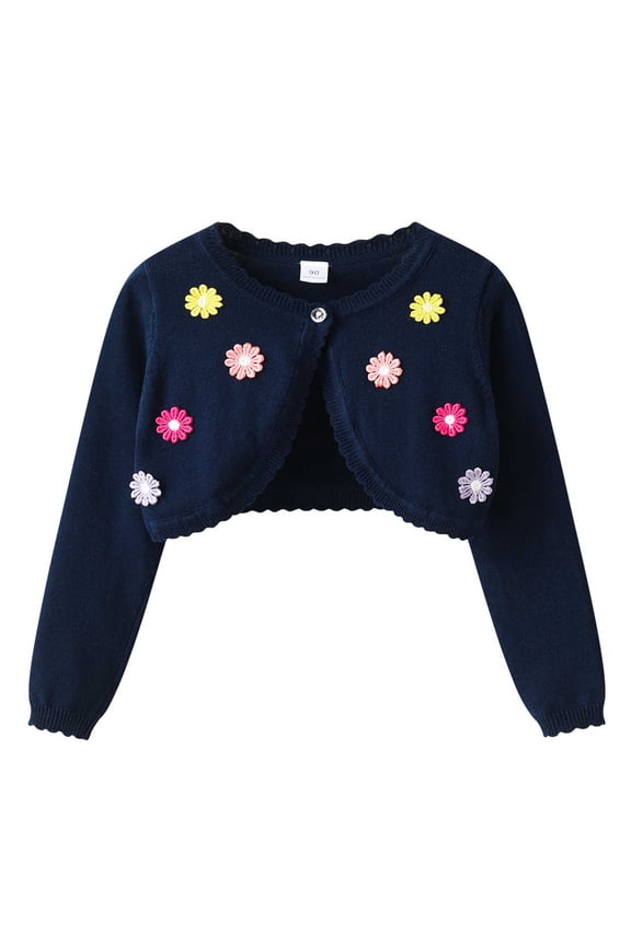 Kids Girls Clothes Long Sleeve Cardigan Button Embroidery Lightweight Knit Sweater Fall Cover up Cropped Tops