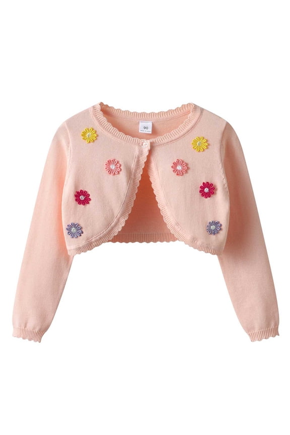 Kids Girls Clothes Long Sleeve Cardigan Button Embroidery Lightweight Knit Sweater Fall Cover up Cropped Tops