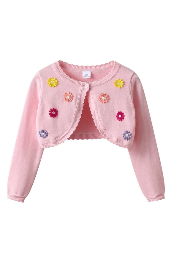 Kids Girls Clothes Long Sleeve Cardigan Button Embroidery Lightweight Knit Sweater Fall Cover up Cropped Tops