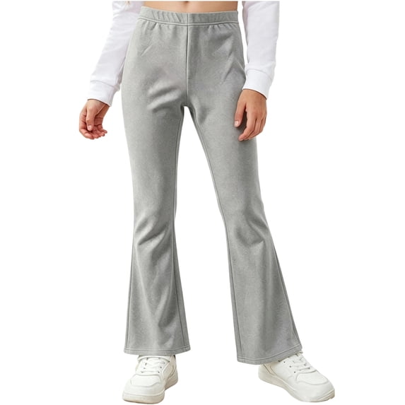 vdgthytj Kids Girls Flare Pants Fleece Lined Elastic High Waist Stretchy Leggings Fall Winter Yoga Athletic Trousers(7-8 Years,Gray)