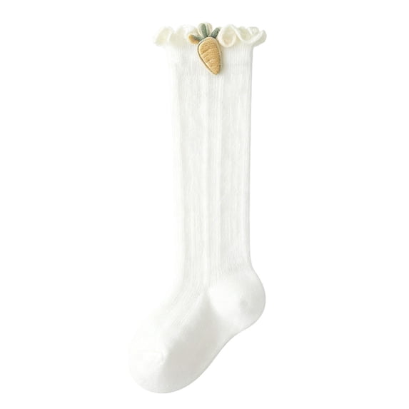 vdgthytj Kids Girls Socks Over‑the‑knee Ruffle Embroidery Breathable Comfy Mesh Cute Socks(Medium,White)