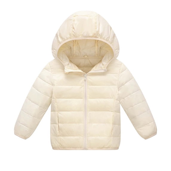 vdgthytj Kids Hooded Puffer Jackets Boys Girls Full Zip Long Sleeve Solid Fall Winter Warm Casual Outerwear with Pockets(12-13 Years,Beige)